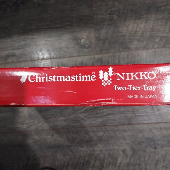 Nikko Happy Holiday Porcelain 2 Tier Octagon Serving Tray w/ Post Gold Handle - Picture 7 of 13